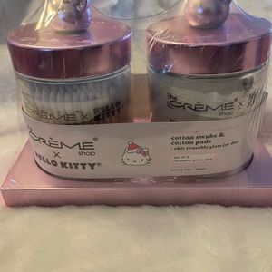 The Creme Shop x HELLO KITTY limited Glass Jar Set Cotton Pads and Swabs PINk